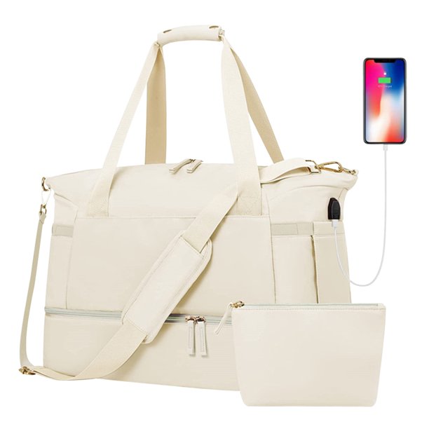 Bolsa de fitness de nailon de gran capacidad para mujer, de entrenamiento físico para exteriores (marfil) Likrtyny Para Estrenar