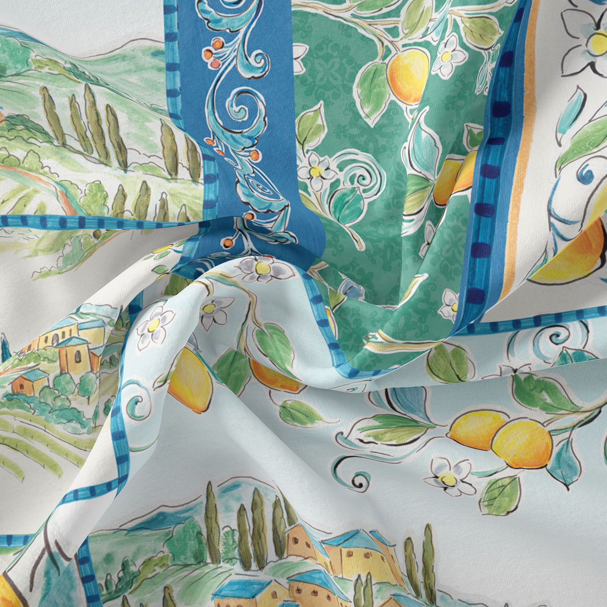 1 Yard 100% Cotton Mediterranean Breeze, Multi-color, 44" Wide for Quilting & Sewing by David Textiles
