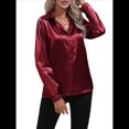 thumbnail image 1 of Blusas de Satén para Mujer, Informales, de Larga, con Botones, Elegantes, para Trabajo y Negocios Vino Tinto L, 1 of 9