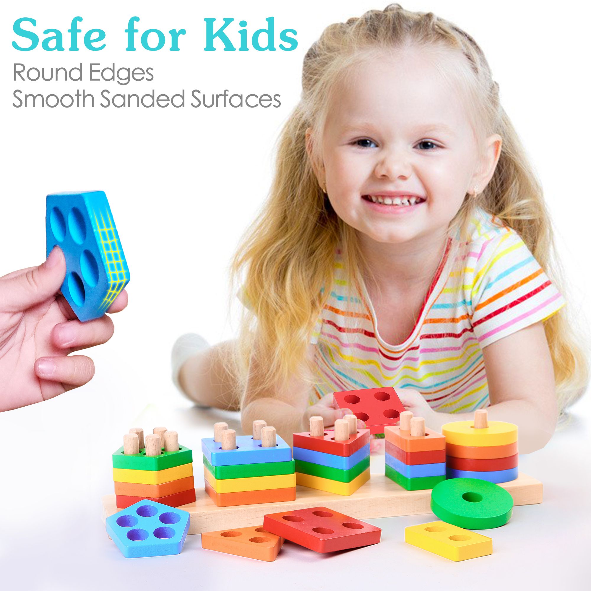 LotFancy Montessori Shape Sorting and Stacking Toy photo 2