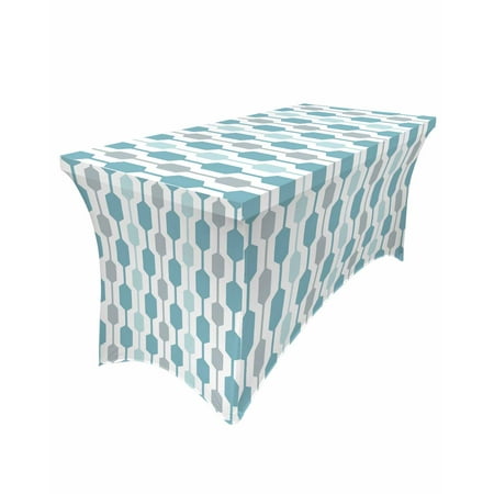 

Table Cloths for 4 foot Rectangle Tables Mid Century Blue Grey Geometric Stretch Washable Fitted Tablecloth Protector Picnic Table Cover for Event Wedding Party Banquet