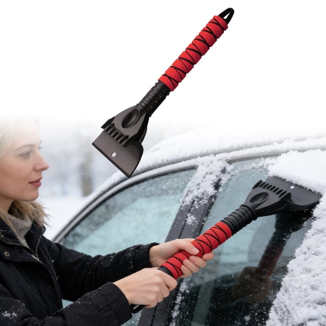 Heavy Duty Brush and Ice Scraper with Extendable Telescoping Handle for Windshield Windows Winter Cleaning Decoration