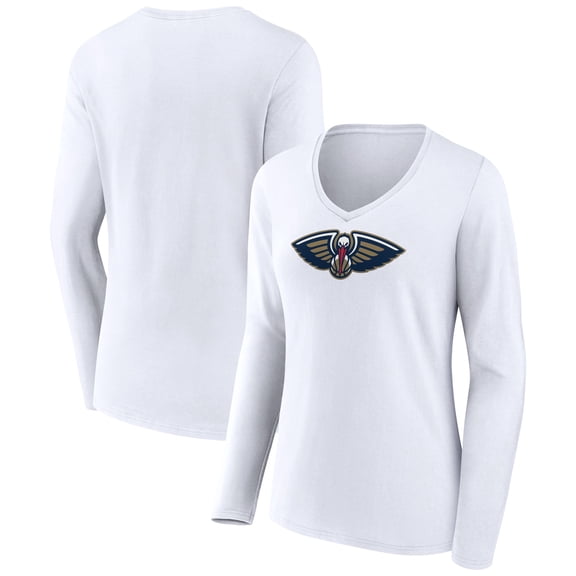 Women's White New Orleans Pelicans Logo Long Sleeve V-Neck T-Shirt