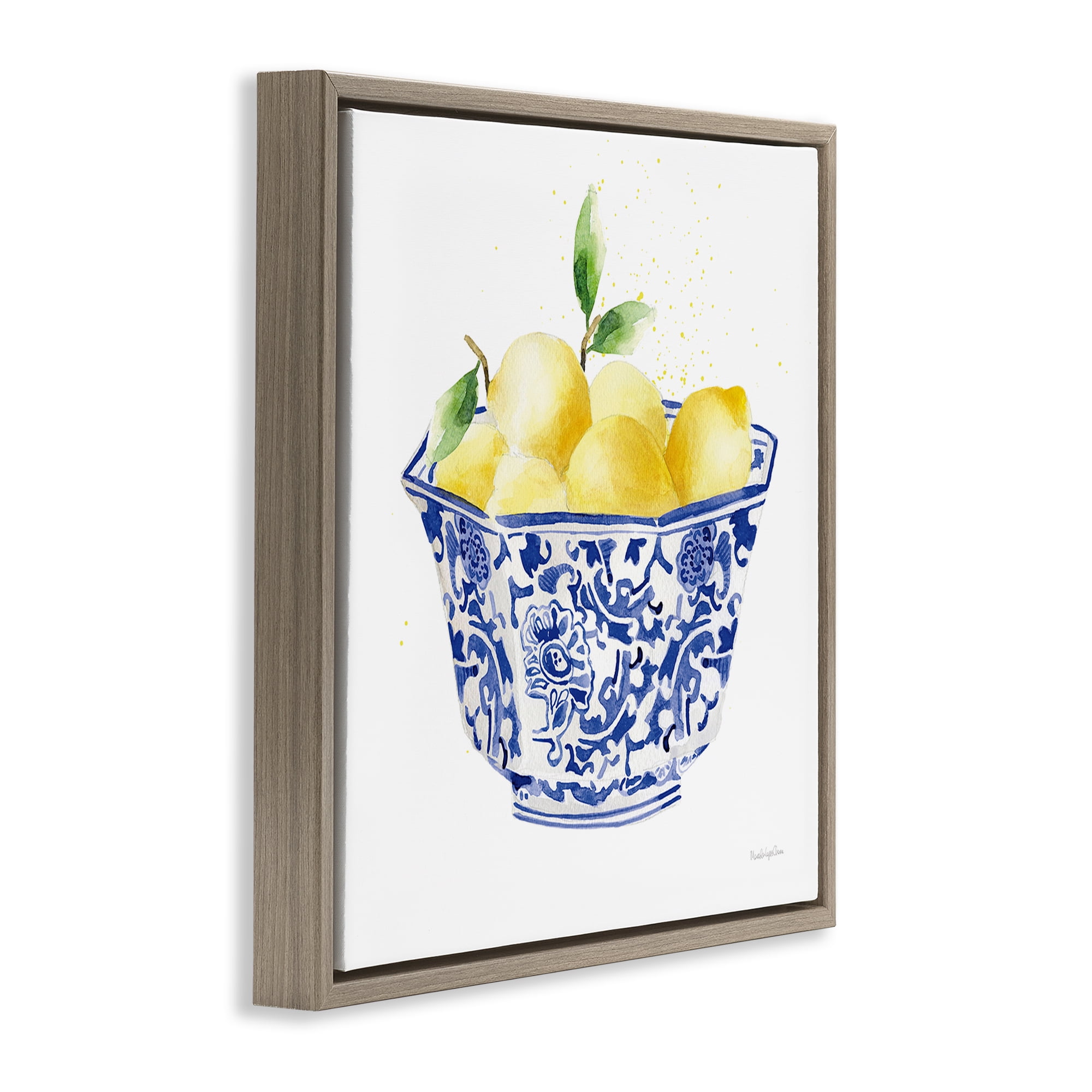 Stupell Industries Elegant Bowl of Lemons Food & Beverage Painting Brown Floater Framed Canvas Art Print Wall Art, 18 x 18