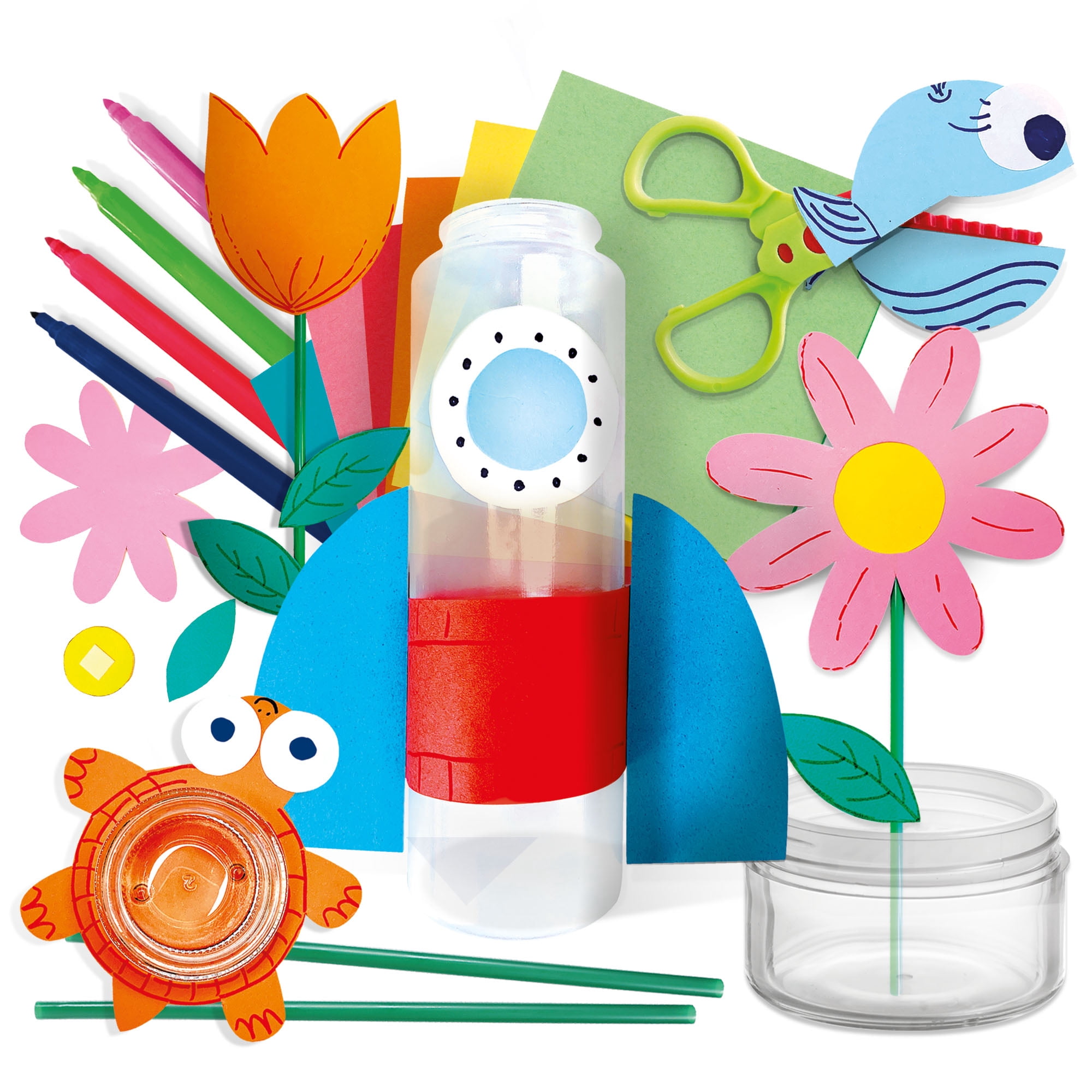 Headu: Eco Artist Lab - Transform Plastics Into Creations, DIY Characters & Objects, Cardboard Shapes, Felt Pens, Plastic Straws-Bottle-Tub, Kids 4+