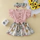 thumbnail image 2 of Gibobby Mameluco niño estampado Floral con volantes y mangas volantes para niñas pequeñas, monos acanalados con para recién nacidos, trajes con diadema(Rosa, 9 Meses), 2 of 5