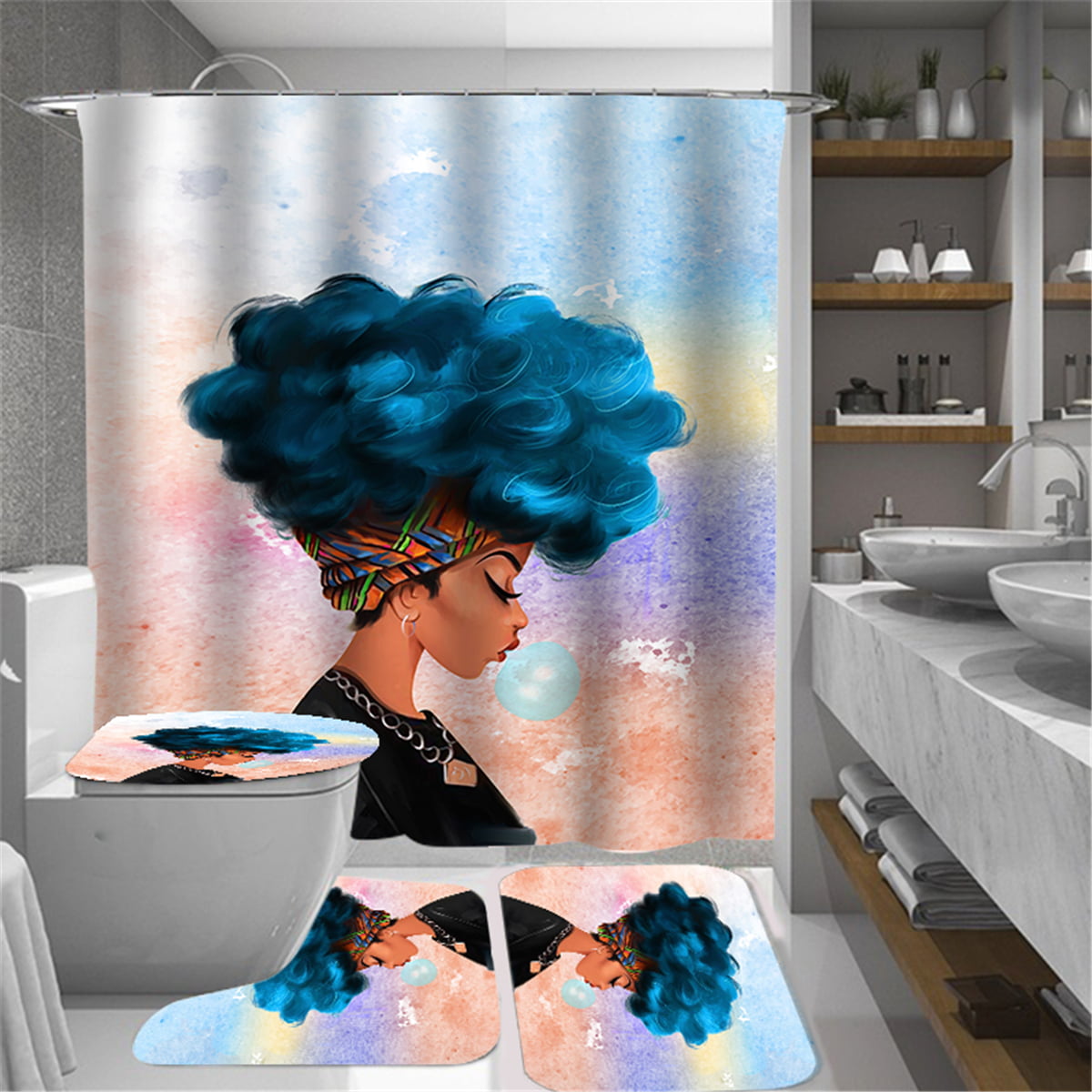 Pride African Afro Black Girl Shower Curtain Polyester Bathroom Curtains Fabric 