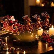 Levitation Santa Sleigh Display, Floating Christmas Santa Claus With Reindeer Decor, Rotating Levitating Figurine For Holiday Home Decor & Gift