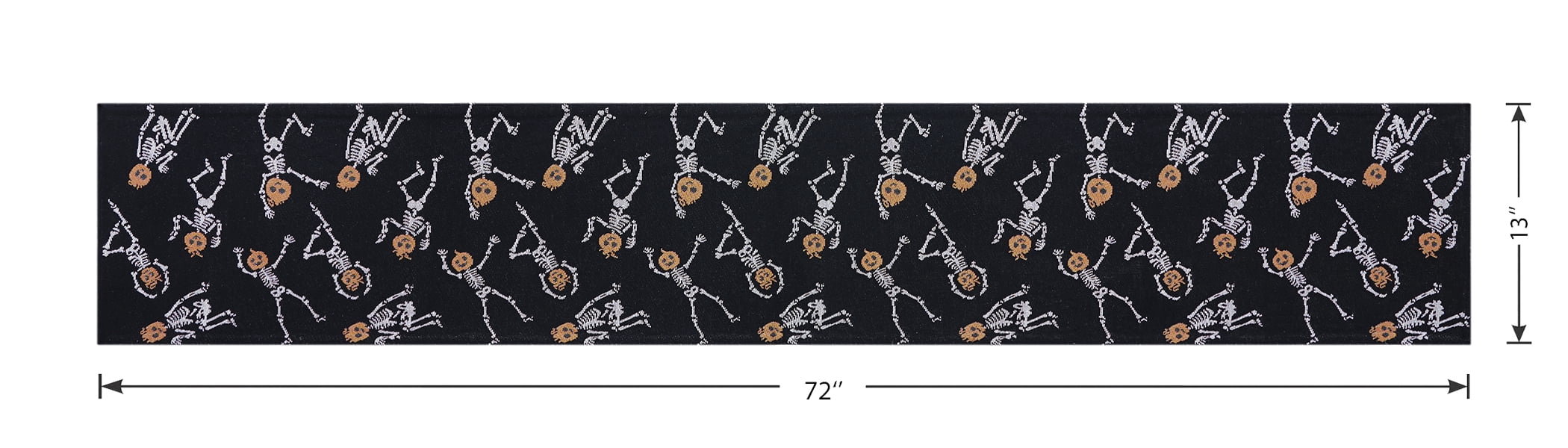 Halloween Pumpkin Skeletons 13" x 72" Table Runner - 65% Cotton, 35% Polyester, Black