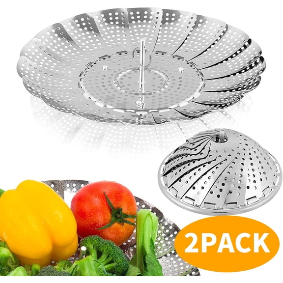 ZHUYING Folding Expandable Stainless Steel Steamer Basket 2 Count,  Fits Various Size Pot Small (5.5" to 9.2")