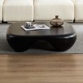 thumbnail image 4 of Modern Coffee Table with Faux Travertine Texture and Black Piano Finish for Living Room or Office, Lightweight Fiberglass-Reinforced Design with Scratch-Resistant Surface and Rounded Base, 4 of 9