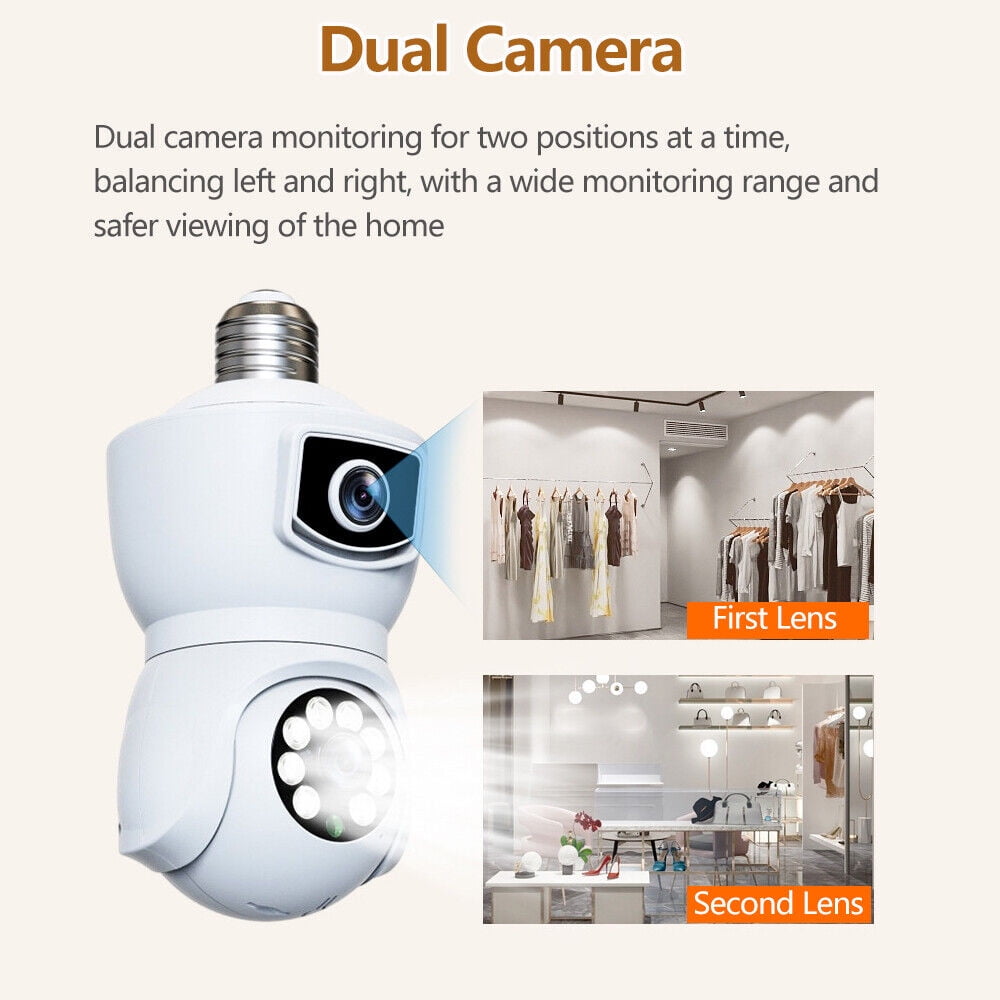 PTZ 2MP 1080P WIFI Camera Dual Lens Security Light Bulb Cam Baby Monitor E27
