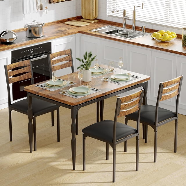 Ensemble de Salle à Manger 5 Pcs pour 4, Ensemble de Table à Manger Style Industriel avec 4 Chaises, Ensemble de Table de Cuisine pour Salle à Manger Cuisine Appartement, Table de Cuisine avec Pieds de Table Extraterrestre