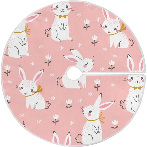 FMSHPON Cute Rabbit Easter Xmas Christmas Tree Skirt Stand Mat for Holiday Party Decoration Indoor Outdoor 48 inches