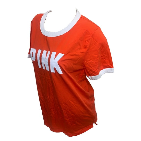 Victoria's Secret Pink Cotton Campus Ringer Short Sleeve Tee Color Orange Size Small NWT