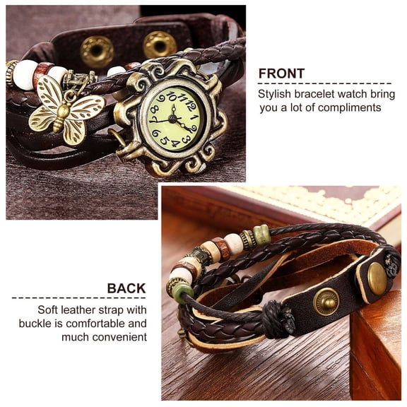 2026 New Arrival Vintage Watch, Bohemian Handmade Leather Quartz Wrist Watch with 3 Charm Options for Daily Wear, Gift Giving, Casual Outings
