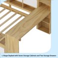 thumbnail image 5 of Wooden L-Shape Daybed with Seven Storage Cabinets and Two Storage Drawers, Multi-functional Bed with Study Desk and Built-in Bookshelf, Natural+White, 5 of 16