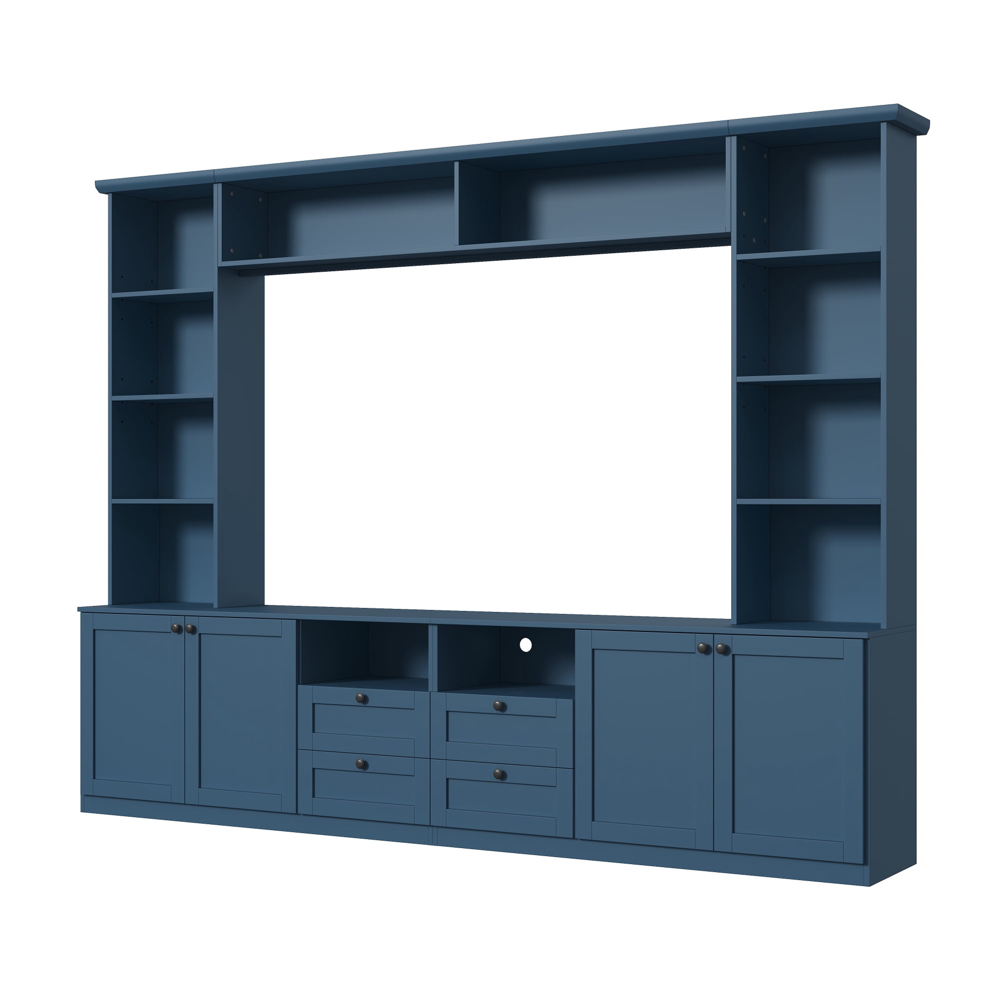 Farmhouse Entertainment Center Wall Unit with Bridge, 4 Drawers, Adjustable Shelves, Modern TV Stand for TVs Up to 70", Modern Media Console Cabinet with Storage for Living Room