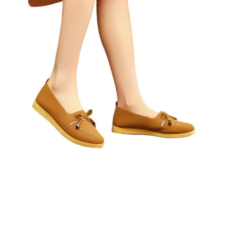 

Lacyhop Women Casual Shoe Slip On Flats Round Toe Walking Shoes Outdoor Comfort Moccasins Lightweight Soft Sole Loafers Ginger 5.5