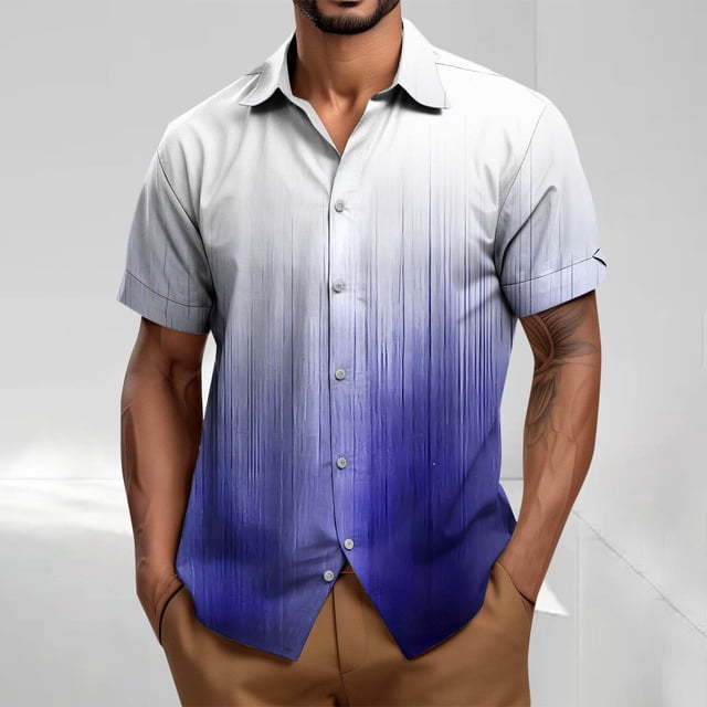 Blusa y camisa de manga corta con cuello vuelto para hombre, blusa informal holgada con botones y cuello vuelto, blusa de poliéster para hombre