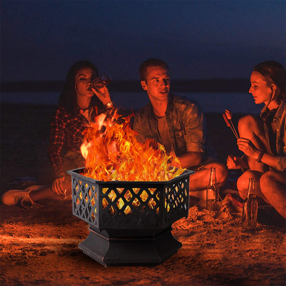 24" Fire Pit with Flame-Retardant Lid, Hex-Shaped Steel Outdoor Metal Fire Pit Decoration Accent, Premium Fire Pit with Poker, Wood Burning Fireplace Ice Pit for Backyard Patio Garden BBQ Grill, S7035 - image 1 of 8