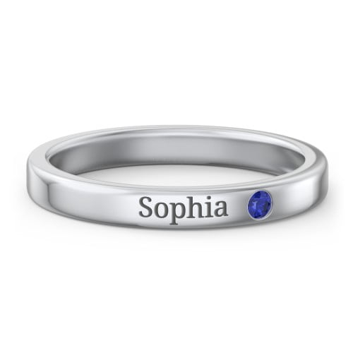 Bague Empilable en Pierre de Naissance avec Gravure - Saphir Bleu (Septembre)