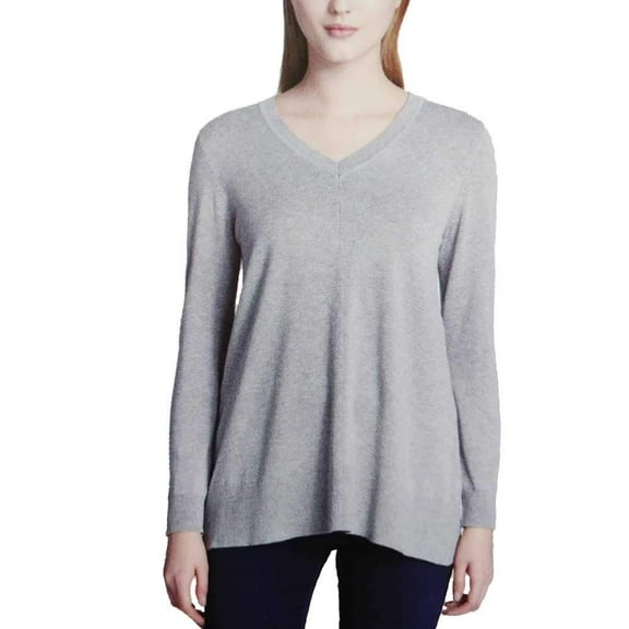DKNY Jeans Women Super Soft V-Neck Casual Pullover Sweater (Small, Grey Heather)