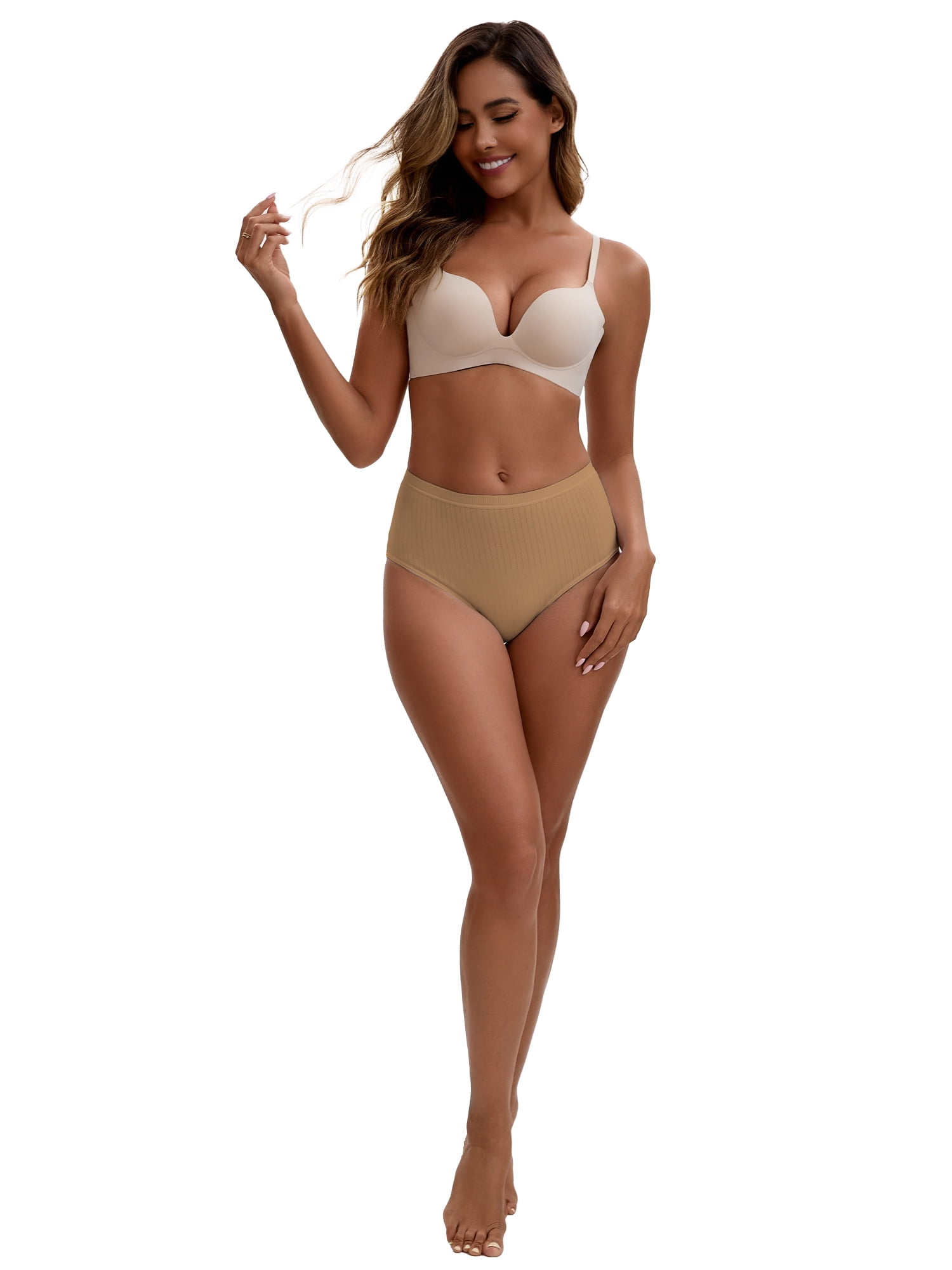 Unique Bargains Women's Cotton High Waist Tummy Control Briefs 2XL Beige