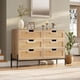 thumbnail image 2 of Oak - colored natural rattan 6 - cajón double cómoda: de madera chest of cajones con solid metal legs para dormitorio, sala de estar, o entrada, 2 of 5