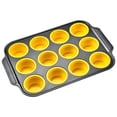 thumbnail image 1 of Molde de silicona para muffins con marco de metal, moldes para hacer bocaditos de huevo para hornear, moldes para cupcakes de tamaño regular de 12 pulgadas, color amarillo, 1 of 6
