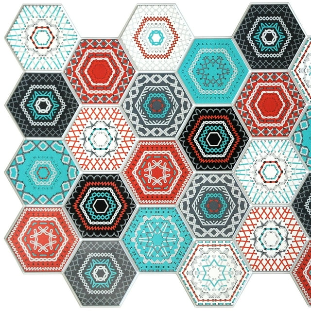 Panneau Mural 3D en PVC à Mosaïque Hexagonale Factice Multicolore de Dundee Deco, 3,2 Pi X 1,6 Pi (97 cm X 49 cm), Application Commerciale et Résidentielle, 5,12 Pi2 (0,48 M2) Chacun, Lot de 5