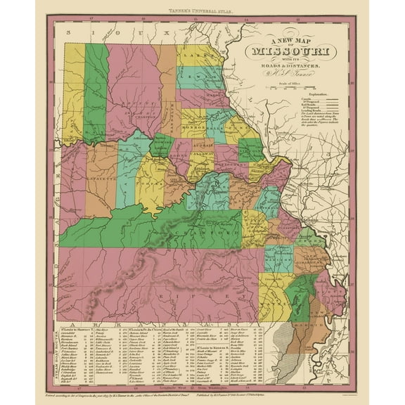Historic State Map - Missouri - Tanner 1833 - Vintage Wall Art