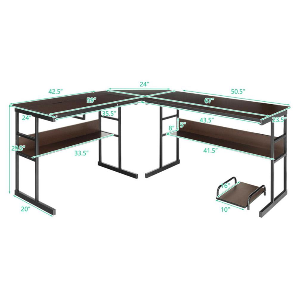 Demi Bonn L-Shaped Computer Desk with Tiltable Tabletop, Small Home Office Desk Study Writing Table, Brown