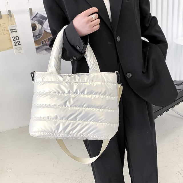Bolsa de hombro grande para mujeres, Bolso acolchado de invierno para compras, Bolso de hombro para compras