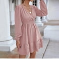thumbnail image 5 of RYKJLWY Summer Dresses for Women Womens Summer Short Sleeve V Neck Mini Dress Chiffon Dot Flowy Short Dress Casual Dresses for Women Women Beach Sun Dress Sundresses for Women(Pink,L), 5 of 9