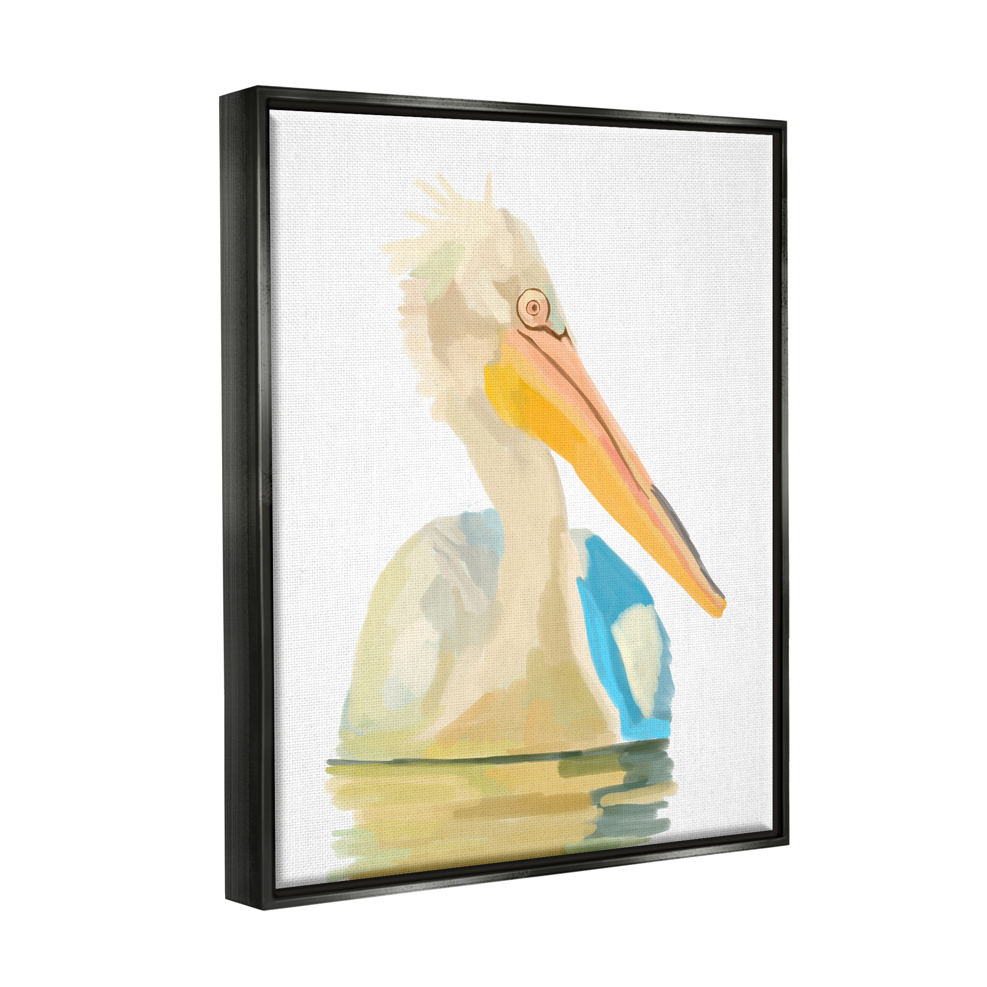 Stupell Industries Pelican Swimming Nature Portrait Coastal Painting Black Floater Framed Art Print Wall Art