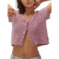thumbnail image 2 of Women'S Summer Short Sleeve Crochet Shrug Tie Front Open Knit Cropped Cardigan Sweater Cover Up Light Purple S, 2 of 8