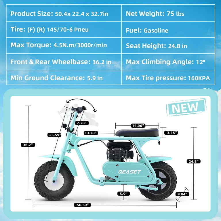 99cc Dirt Bike, Gas Powered, 4-Stroke with LED Headlight, 25MPH