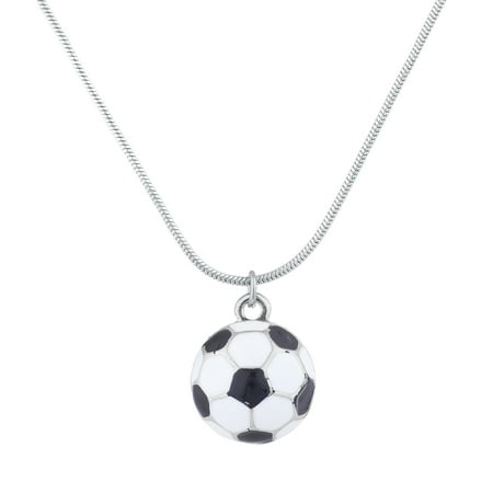 26' Navy Sport Necklace - Lux Accessories SilverTone Soccer Ball Mom Sports Novelty Pendant Necklace