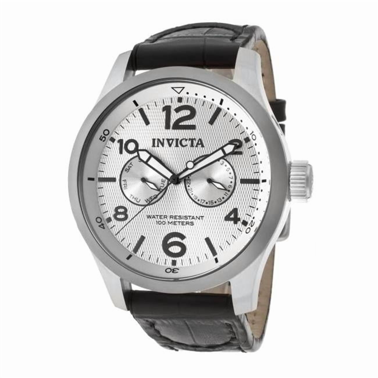 Invicta Men's 13009 I-Force Silver Textured Dial Chronograph Black Leather Watch