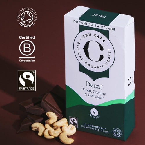 CRU Kafe Organic Fairtrade Decaf Pods, 20 pods per pack, British Import (Pack of 3)