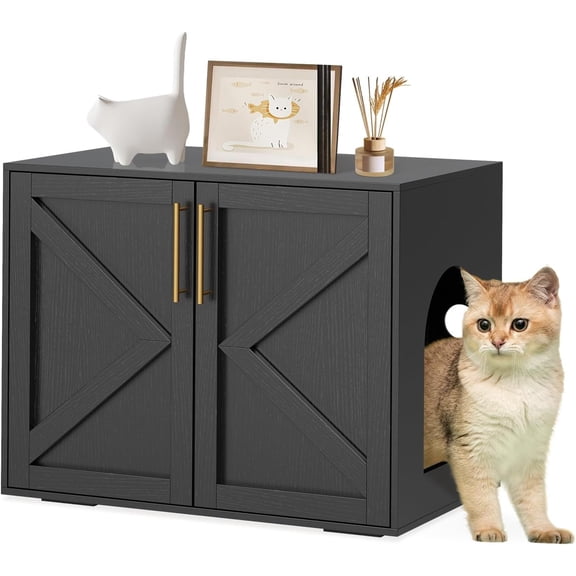Homhougo Cat Litter Box Enclosure,Hidden Litter Box Furniture for Cats,Wooden Litter Box Enclosure Furniture,Side End Table