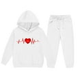 thumbnail image 5 of xaoyunyn 2 Piece Tracksuit Outfits for Girl Solid Color Heart Print Sweatshirt Long Jogger Pants Set with Pockets 2-13 Years, 5 of 5