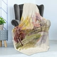 thumbnail image 4 of Fall Soft Flannel Fleece Throw Blanket, Watercolor Style Autumn Landscape with a Road Among the Trees Rural Environment Eco, Cozy Plush for Indoor and Outdoor Use, 70" x 90", Multicolor, by Ambesonne, 4 of 5