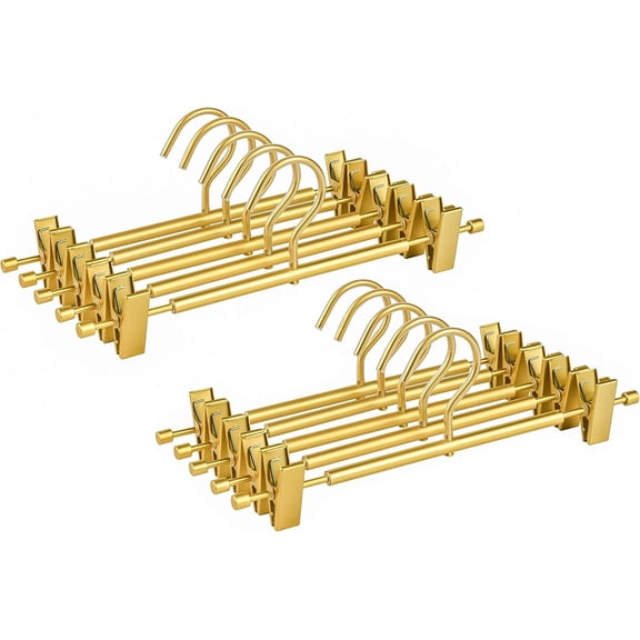 10 Pack Premium Matte Gold Aluminum Pants Hangers, 12.2” Extra Smooth & Durable Metal Skirt Slack Hanger, Light & Sturdy Metal Rack for Trouser with 2-Adjustable Non Slip Clips Swivel Hook