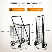 Naipo Folding Shopping Cart with Wheels and Double Basket Folding Utility Shopping Cart with Waterproof Removable Lining Portable Lightweight Trolley 180 LBS Capacity for Grocery Laundry