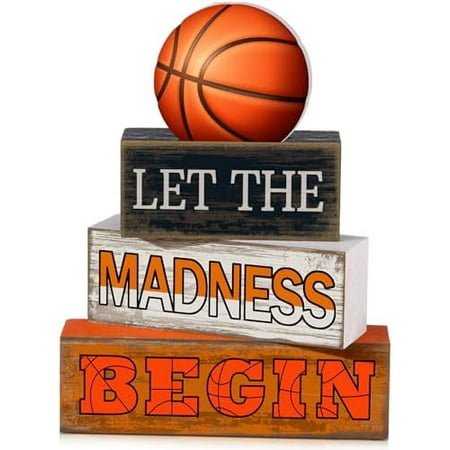 4 Pcs Basketball Wooden Table Decorations Basketball Tiered Tray Decor Birthday Party Table Centerpieces Rustic Wood Block Sign Gift Centerpiece for Birthday Baby Shower Shelf Room Party