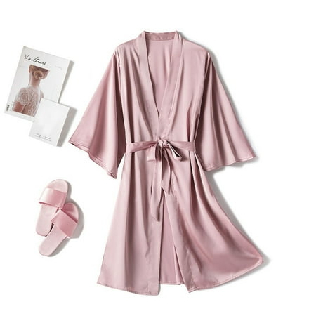 YWDJ Plus Size Pajamas for Women Satin Silk Pajamas Women Nightdress Robes Underwear Sleepwear Pink XXXL