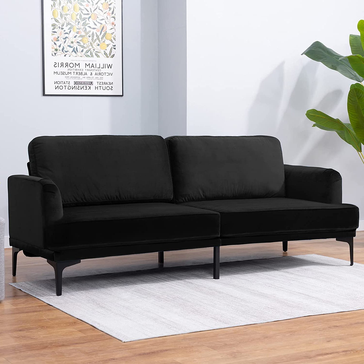 BALUS Modern Tufted Sofa, Velvet Loveseat for Living Room, Black/74