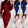 thumbnail image 6 of Women's 2 Piece Outfits 2023 Fall Long Sleeve Crop Sweatshirt Tops Slit Midi Pencil Skirt Dress Sets Drawstring Sweatsuit, 6 of 6